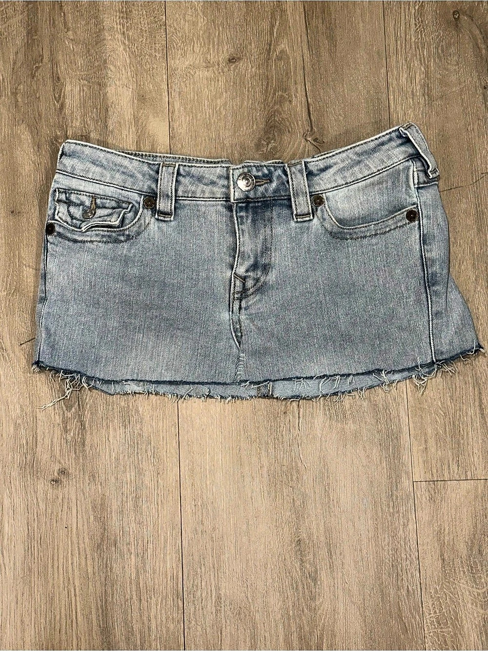 True Religion Low Rise Mini Denim Skirt in Blue